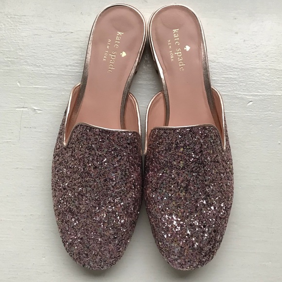NWOT Kate Spade Gowan Mules in Rose Gold Glitter - Picture 2 of 7